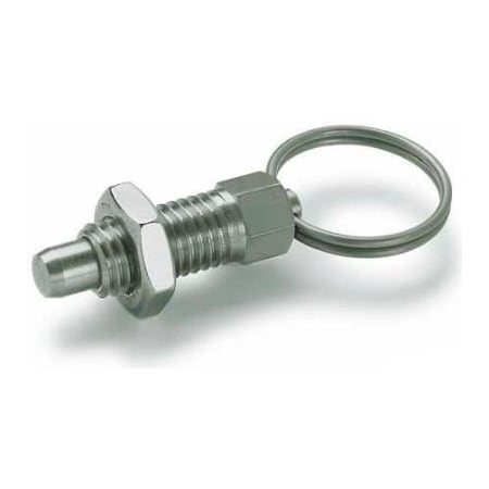 J.W. Winco Indexing Plunger w/ Pull Ring Lock Nut SS 5.0x24.0N Pressure M8x1.25 Thread 5x5mm Pin 717-5-M8-AK-NI